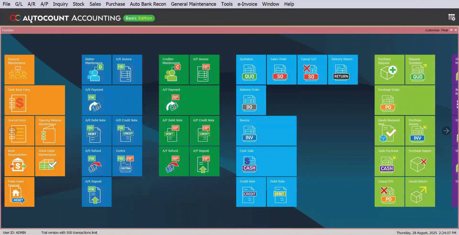 AutoCount Main Dashboard