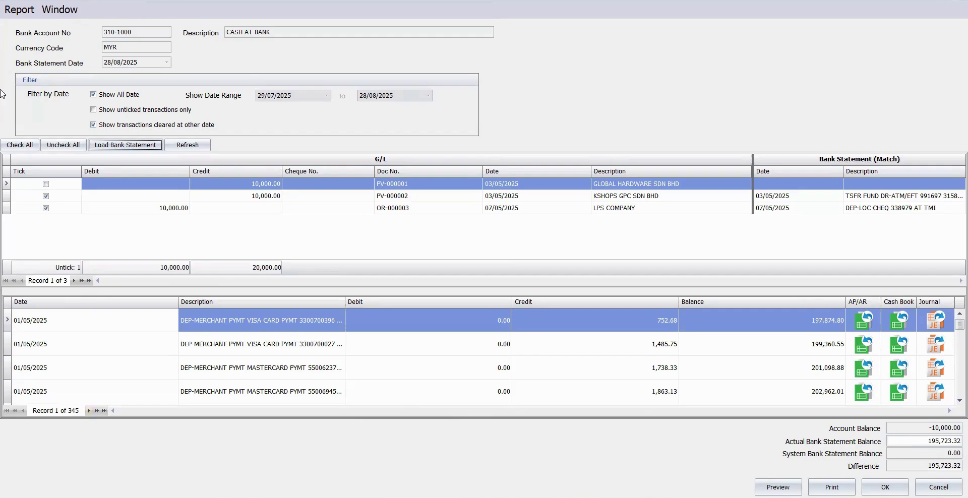 Auto Matching & Reconciliation Workspace
