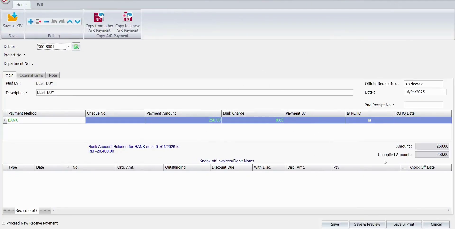 Auto-Generated Receive Payment